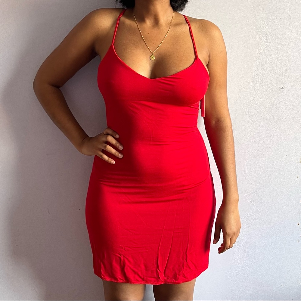 VS Red lace slip dress